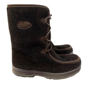 LL Bean Women 9 M Mukluk Winter Boots Brown Fleece Lined Faux Fur Faux Calf Hair